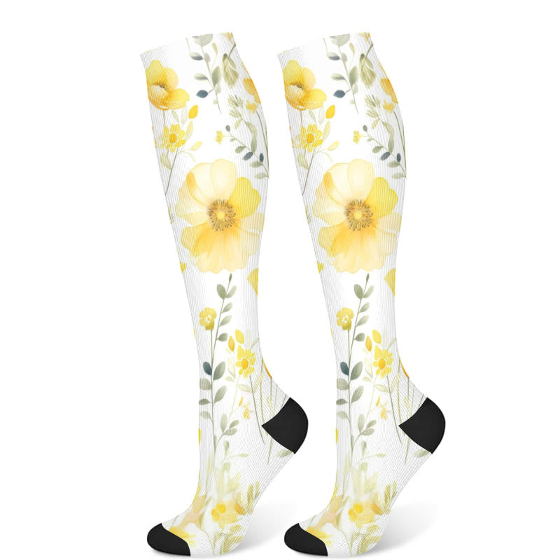 Chaussettes de compression à fleurs jaunes et roses (3 paires) - Jaune (1 paire) - S/M - image 6