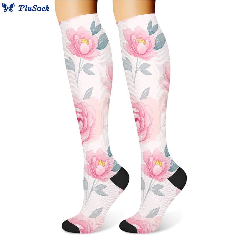 Chaussettes de compression à fleurs jaunes et roses (3 paires) - image 3