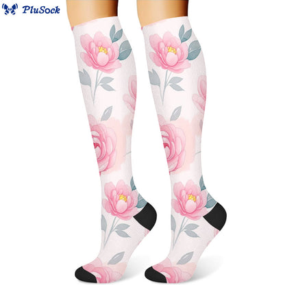 Chaussettes de compression à fleurs jaunes et roses (3 paires) - image 3