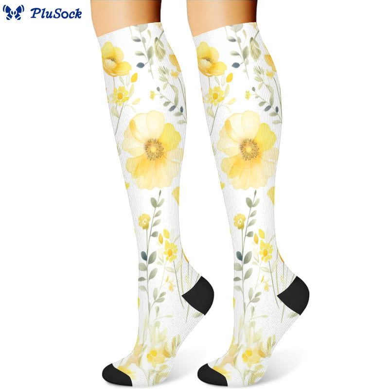 Chaussettes de compression à fleurs jaunes et roses (3 paires) - image 4
