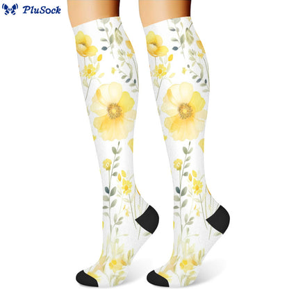 Chaussettes de compression à fleurs jaunes et roses (3 paires) - image 4