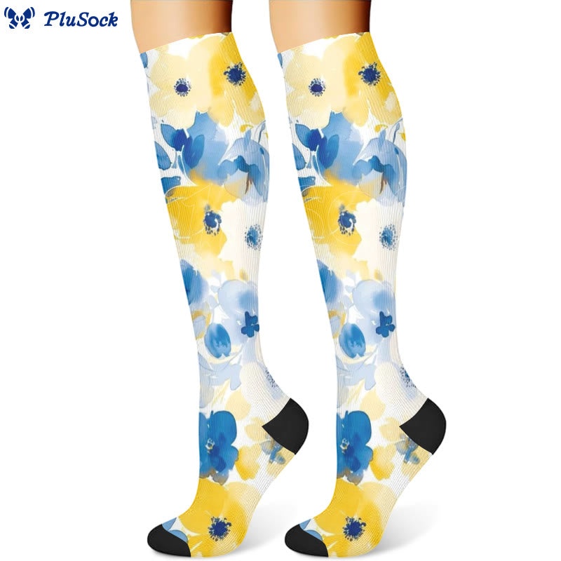Chaussettes de compression à fleurs jaunes et roses (3 paires) - image 2