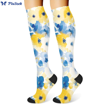 Chaussettes de compression à fleurs jaunes et roses (3 paires) - image 2
