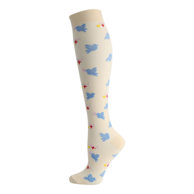 Chaussettes de compression à motif de chat, d'oiseau et de fleurs (6 paires) - image 3