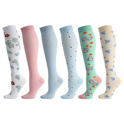 Chaussettes de compression à motif de chat, d'oiseau et de fleurs (6 paires) - Multicolore - EU40-46 (US7-12) - image 1