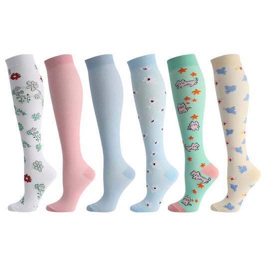 Chaussettes de compression à motif de chat, d'oiseau et de fleurs (6 paires) - Multicolore - EU40-46 (US7-12) - image 1