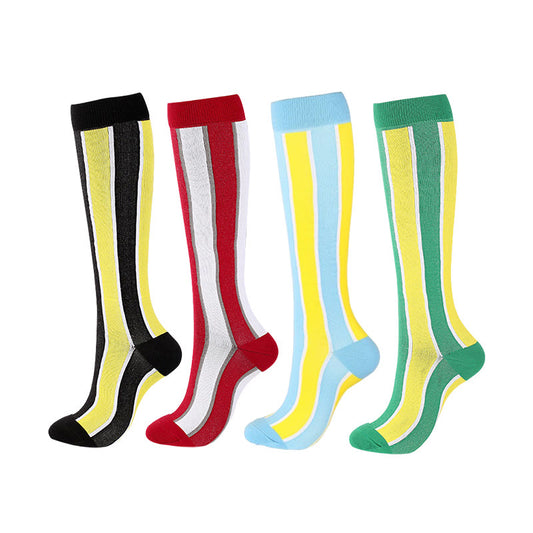 Chaussettes de compression à rayures larges (4 paires) - Multicolore - L/XL - image 0