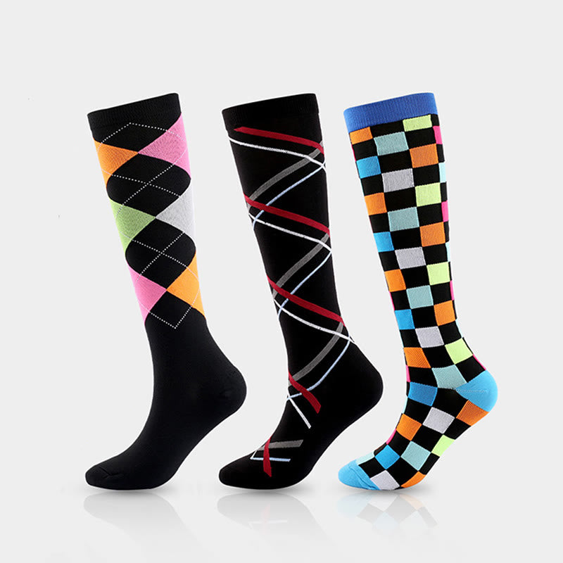 Chaussettes de compression à ruban carré (3 paires) - Multicolore - EU38-41 (US8-11) - image 0