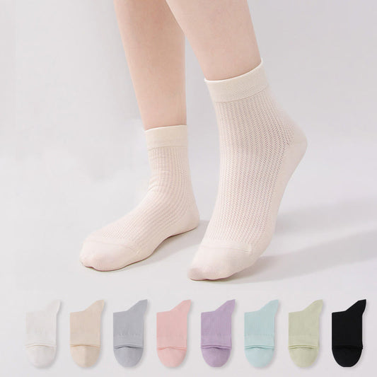 Chaussettes mi-mollet en maille de coton de couleur unie (7 paires)