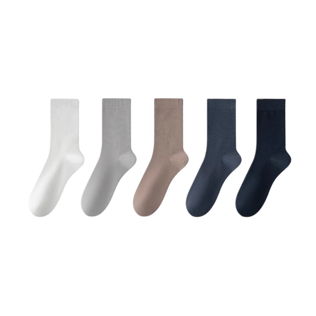 Chaussettes élégantes en coton (5 paires) - Blanc + Bleu marine + Bleu + Kaki + Gris clair - EU39-45 (US6-11) - image 17