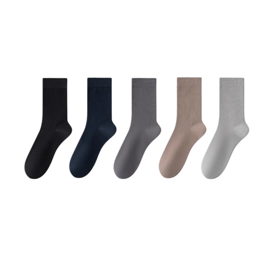 Chaussettes élégantes en coton (5 paires) - Noir + Bleu marine + Gris foncé + Kaki + Gris clair - EU39-45 (US6-11) - image 18