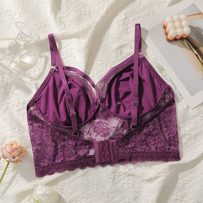 Soutien-gorge sans armatures croisé en dentelle sexy violet