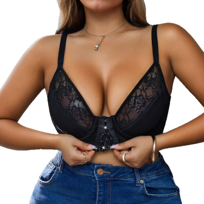 Soutien-gorge push-up à armatures avec fermeture sur le devant et dentelle
