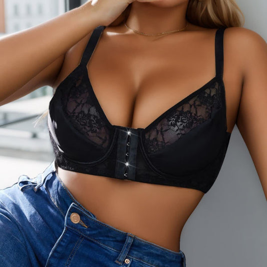 Soutien-gorge push-up à armatures avec fermeture sur le devant et dentelle
