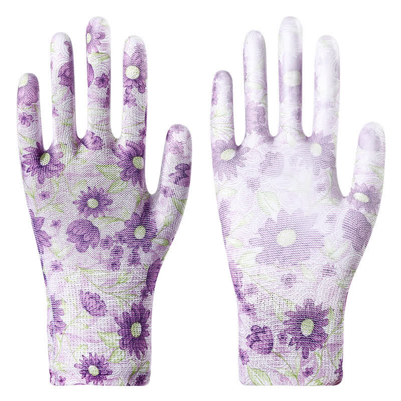 Gants de jardinage résistants à l'abrasion et à imprimé floral (12 paires) - Blanc - Taille unique - image 1
