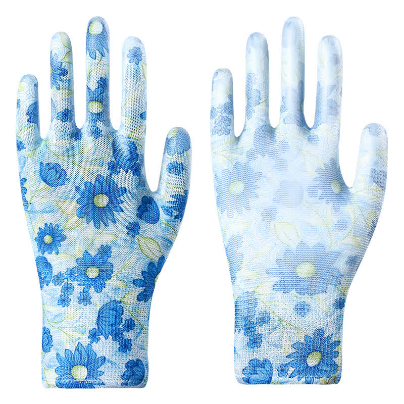Gants de jardinage résistants à l'abrasion et à imprimé floral (12 paires) - Bleu - Taille unique - image 2