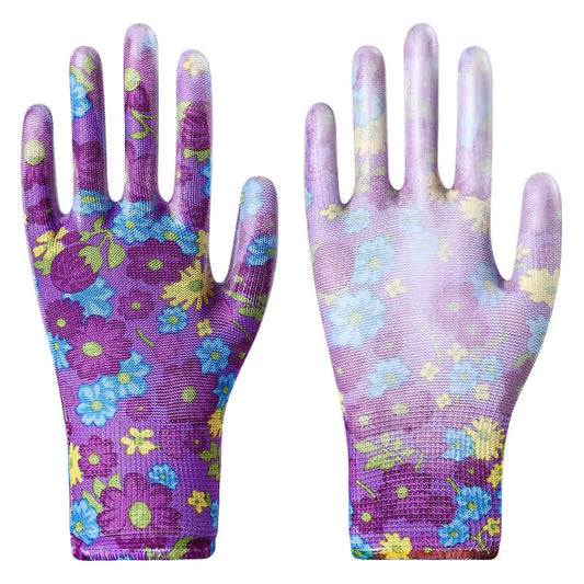 Gants de jardinage résistants à l'abrasion et à imprimé floral (12 paires) - Violet - Taille unique - image 1