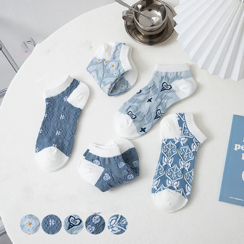 Chaussettes à fleurs bleues (5 paires) - image 2