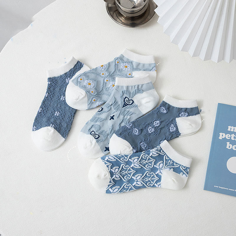 Chaussettes à fleurs bleues (5 paires) - Multicolore - EU36-40 (US3-7) - image 1