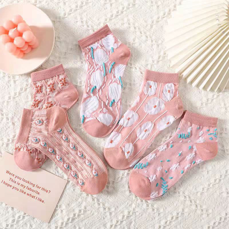Chaussettes à fleurs roses 3D (5 paires) - image 4