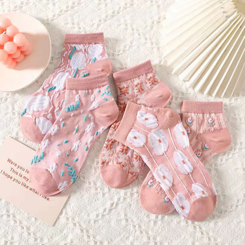 Chaussettes à fleurs roses 3D (5 paires) - image 2