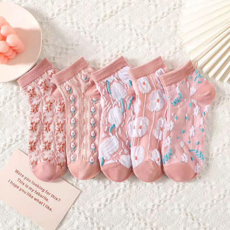 Chaussettes à fleurs roses 3D (5 paires) - Multicolore - EU36-40 (US3-7) - image 1