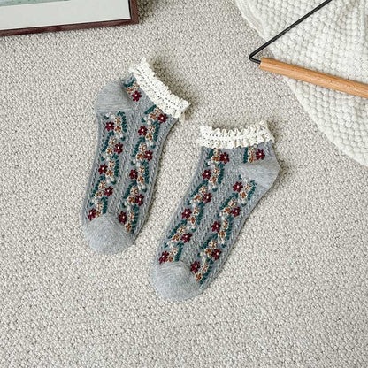 Chaussettes rétro à fleurs (5 paires) - Gris clair - EU36-40 (US3-7) - image 15