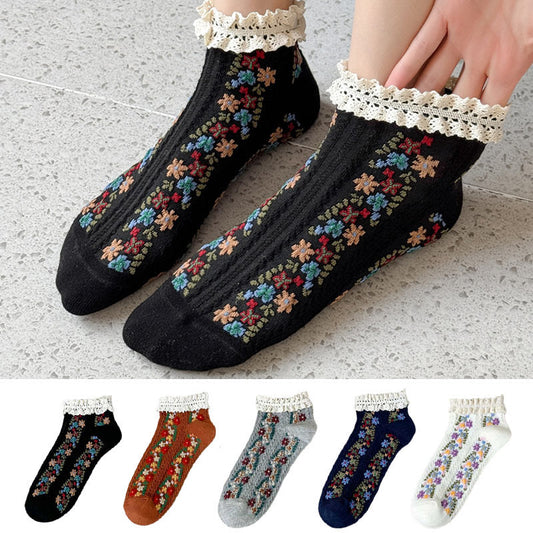 Chaussettes rétro à fleurs (5 paires) - image 1