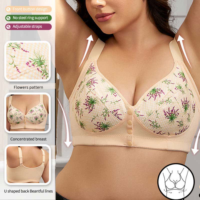Soutien-gorge sans armatures à fermeture frontale et motif floral grande taille