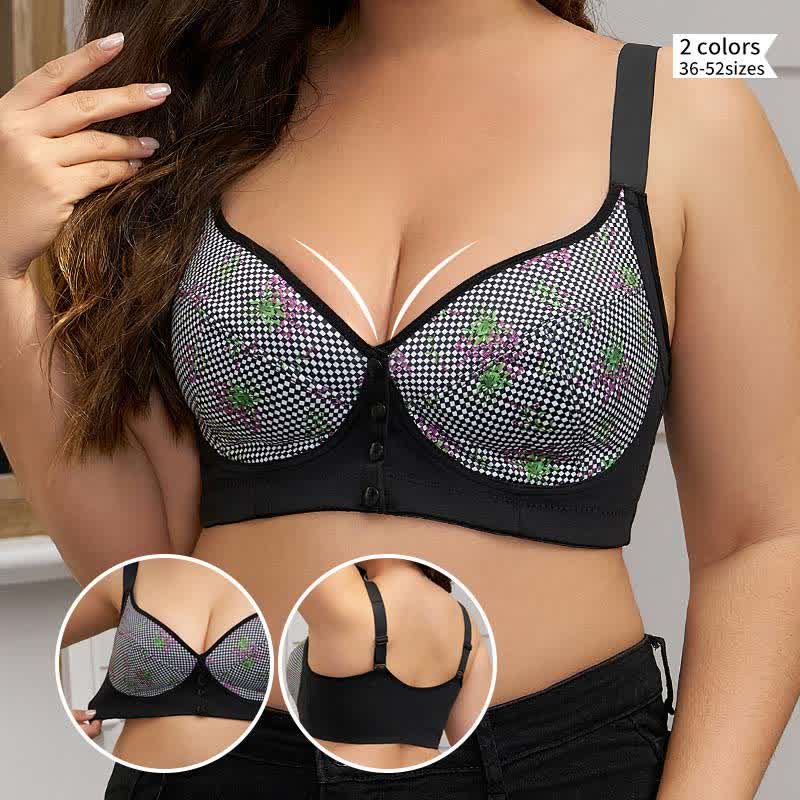 Soutien-gorge sans armatures à fermeture frontale et motif floral grande taille