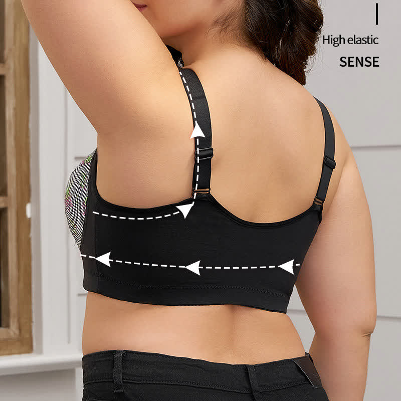 Soutien-gorge sans armatures à fermeture frontale et motif floral grande taille