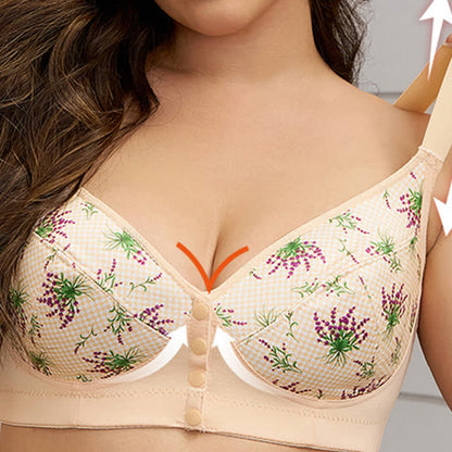 Soutien-gorge sans armatures à fermeture frontale et motif floral grande taille