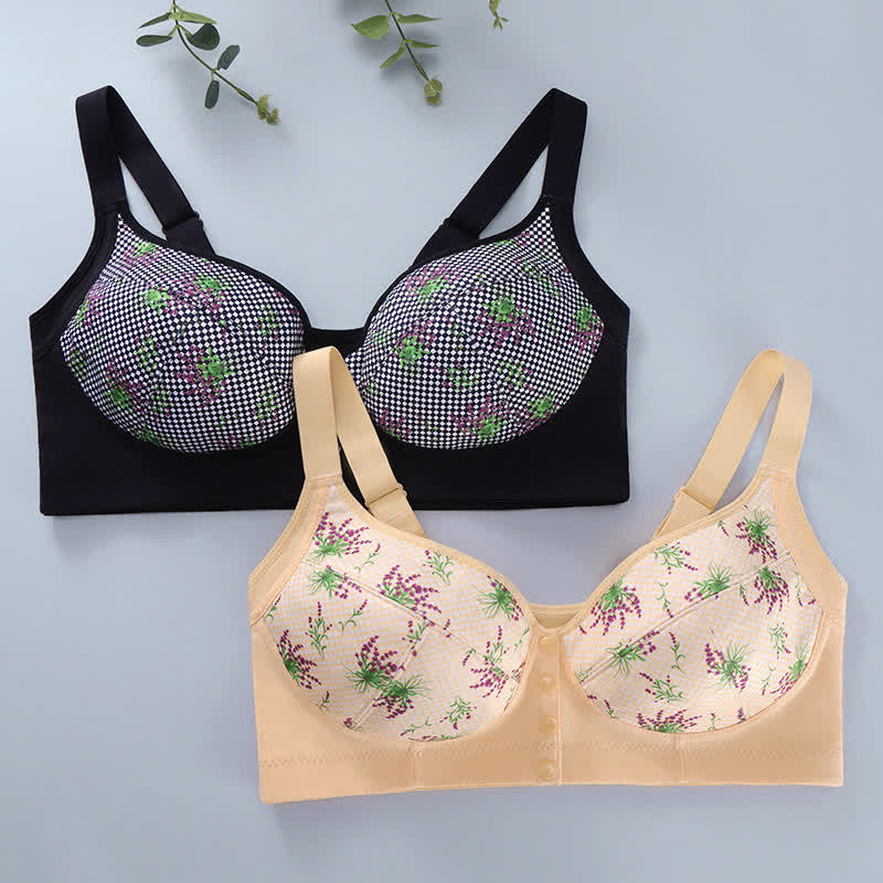 Soutien-gorge sans armatures à fermeture frontale et motif floral grande taille