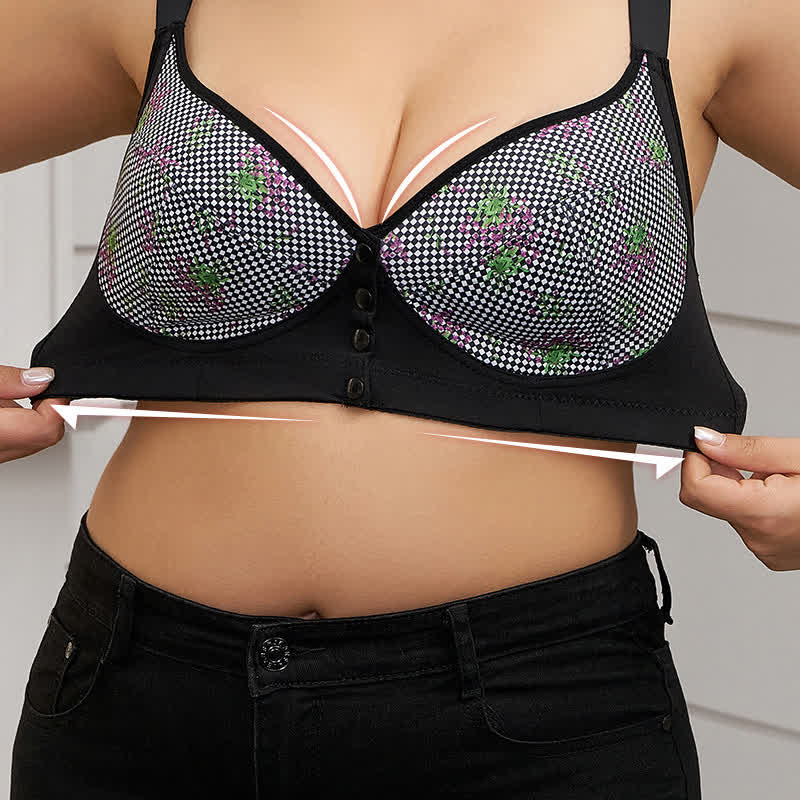 Soutien-gorge sans armatures à fermeture frontale et motif floral grande taille