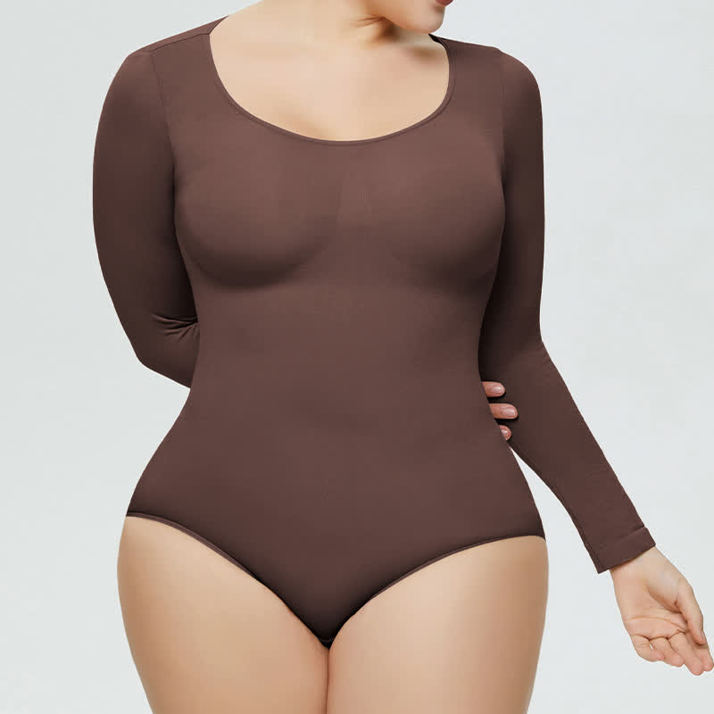 Body gainant une pièce sans coutures à manches longues - Brun - 3XL - image 7