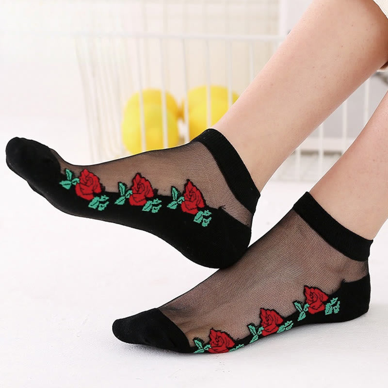 Chaussettes respirantes à motif de roses rouges (5 paires) - D - EU36-40 (US3-7) - image 3