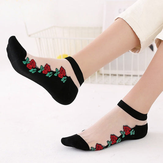 Chaussettes respirantes à motif de roses rouges (5 paires) - UN - EU36-40 (US3-7) - image 1