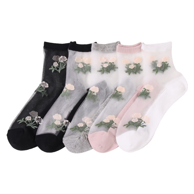 Chaussettes élégantes à fleurs (5 paires) - Multicolore - EU36-40 (US3-7) - image 13