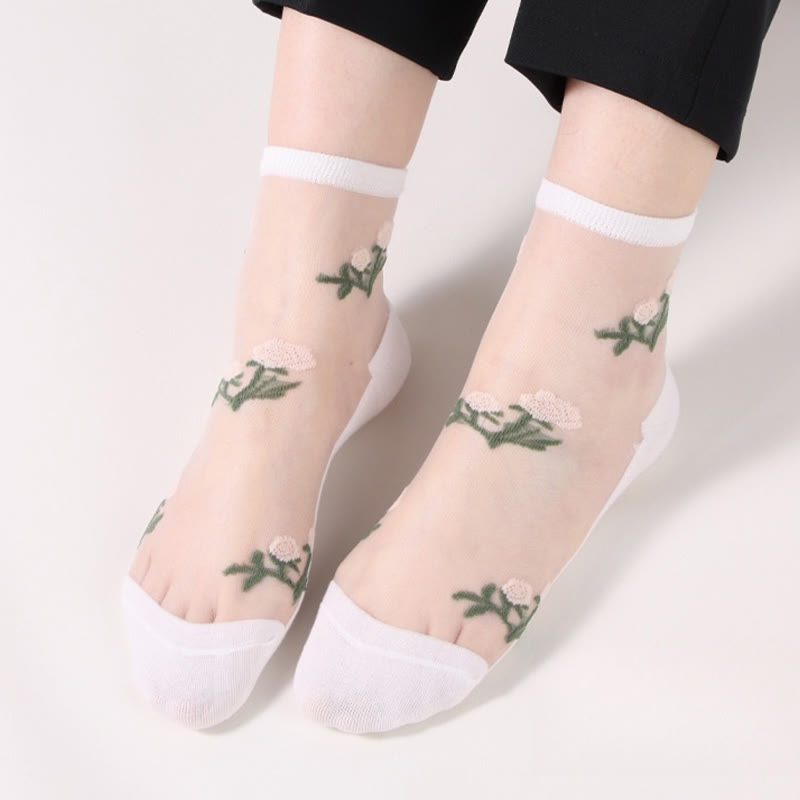 Chaussettes élégantes à fleurs (5 paires) - Blanc - EU36-40 (US3-7) - image 10