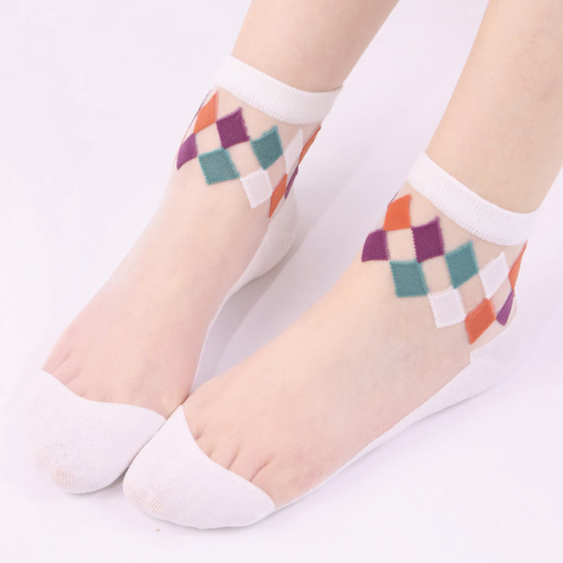 Chaussettes élégantes à motif losange (5 paires) - Blanc - EU36-40 (US3-7) - image 4