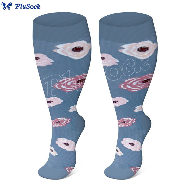 Chaussettes de compression grande taille à motif chrysanthème rose (3 paires) - image 4