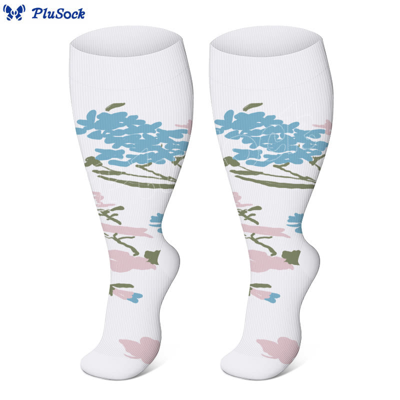 Chaussettes de compression grande taille à motif chrysanthème rose (3 paires) - image 3