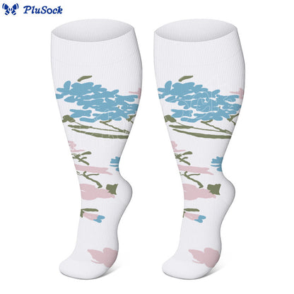 Chaussettes de compression grande taille à motif chrysanthème rose (3 paires) - image 3