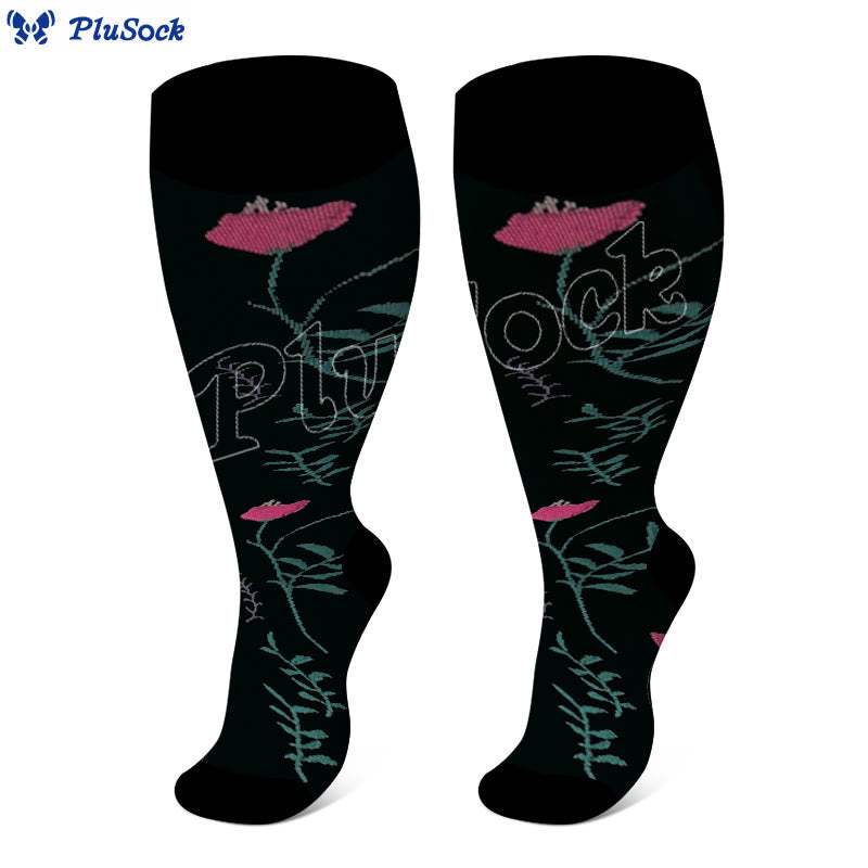 Chaussettes de compression grande taille à motif chrysanthème rose (3 paires) - image 1