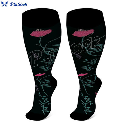 Chaussettes de compression grande taille à motif chrysanthème rose (3 paires) - image 1