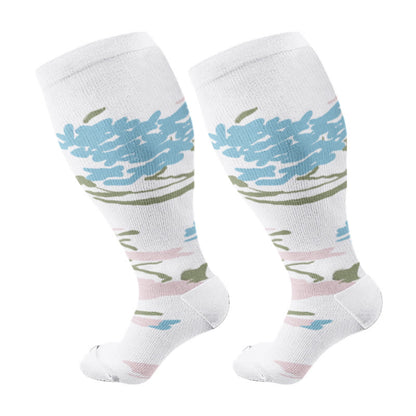Chaussettes de compression grande taille à motif chrysanthème rose (3 paires) - Blanc - 4XL - image 5