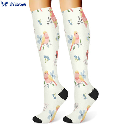 Chaussettes de compression à motif d'oiseaux et de fleurs printanières (3 paires) - image 4