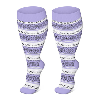 Chaussettes de compression à fleurs harmonieuses grande taille 2XL-4XL - Violet - 4XL - image 5