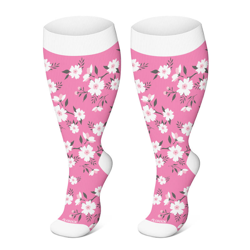 Chaussettes de compression à fleurs harmonieuses grande taille 2XL-4XL - Rose - 4XL - image 2