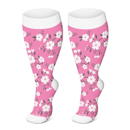 Chaussettes de compression à fleurs harmonieuses grande taille 2XL-4XL - Rose - 4XL - image 2